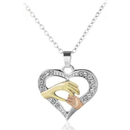 Hands&Hands Heart Shaped pendant Necklaces Mothers Hands Water Wave Chains Hollow Love Pendants of Mothers Day Daughter Gifts