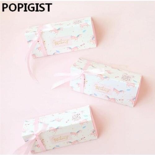 Unicorn Pattern Kawaii Pink Candy Boxes With Ribbon For Wedding Banquet Decoration Chocolate Container Box Tablewares