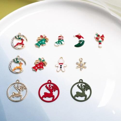 Christmas Elk Bells Snowflakes Moon Drop Alloy Pendant DIY Handmade Jewelry Earrings Nail Accessories Material