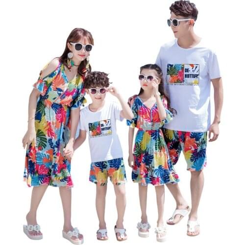 2020 Summer Family Outfits Mother Daughter Dresses woman Girl Dress Father Son boy Short Sleeve T Shirt Shorts Sets