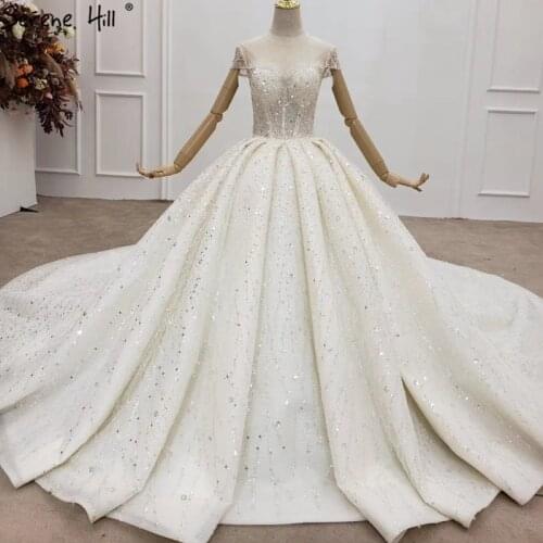 Serene Hill Luxury Ivory Sequins Beading Sexy Wedding Dress 2020 Dubai Sparkle Sleeveless Bridal Wear Gown Custom Made CHX0135