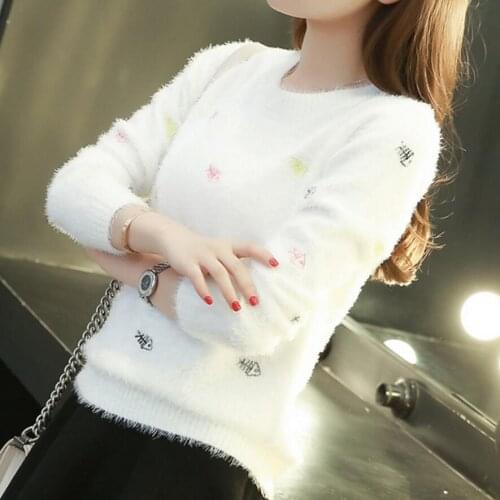 Women Sweater Fall Autumn Winter Fashion Design Animal Colorful Fish Embroidery Pullovers Female Warm Soft Faux Mohair Sweater