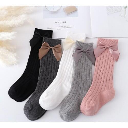 Kids Big Bow Four Seasons Candy Color Floor Hosiery Double Needle Vertical Stripe Baby Medium Hosiery Anti-slip Hosiery