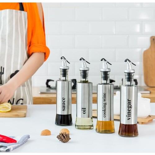 Creativity Stainless Steel Leak-Proof Soy Sauce Vinegar Oil Cruet Storage Dispenser Seasoning storage Glass Bottle Kitchen Gadet