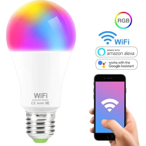 Smart Light Bulb RGB Dimmable Lamp 15W E27 Wifi Bulbs Compatible with Amazon Alexa Google Home Voice Timing Control