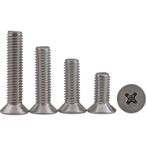 KM Authentic 304 Stainless Steel Cross Countersunk Machine Screw GB819 Flat Head Screw M1 M2.5 M3 50PCS
