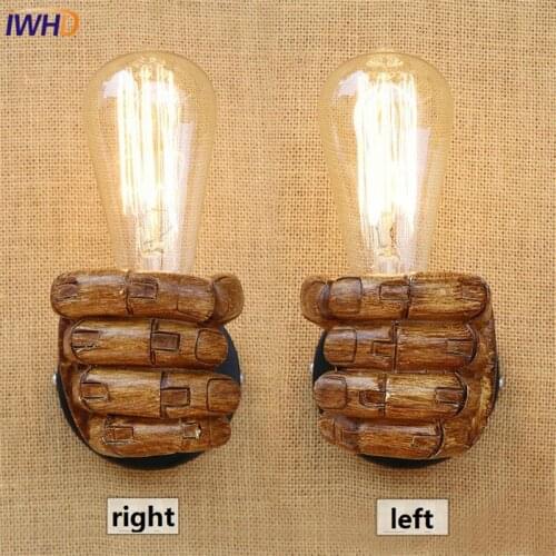 IWHD Loft Style Resin Fist Vintage Wall Light Fixtures Industrial Wind Edison Wall Sconce Stair Bedside Wall Lamp Lighting