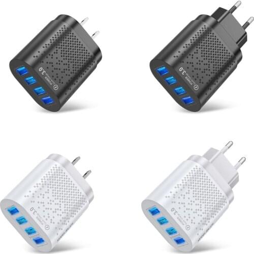 EU/US Plug USB Charger 3A Quik Charge 3.0 Mobile Phone Charger For iPhone 11 Samsung Xiaomi 4 Port 48W Fast Wall Chargers
