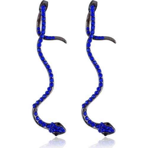 Punk Long Snake Earrings for Women Jewelry Rhinestone Zircon Ear Stud European Handmade Animals Stud Earings Girl Gift E195