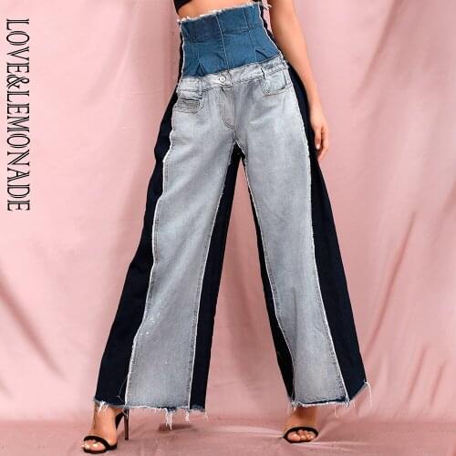 LOVE & LEMONADE High Waist Colorblock Wash Wash Denim Straight Pants LM90200