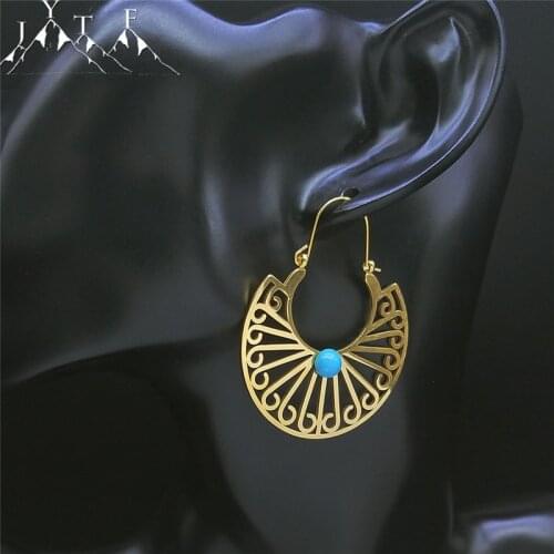 Stainless Steel Stone Gold Color Bohemia Circle Earrings India Gold Color Round Earings Jewelry boucle d'oreille femme E9208S04