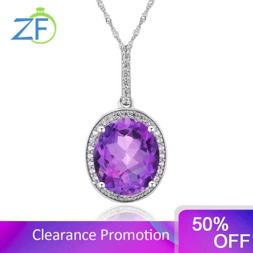 GZ ZONGFA Chinese Factory Custom Big Oval 12*10 Natural Amethyst 925 Sterling Silver Women Jewelry Pendant Necklace
