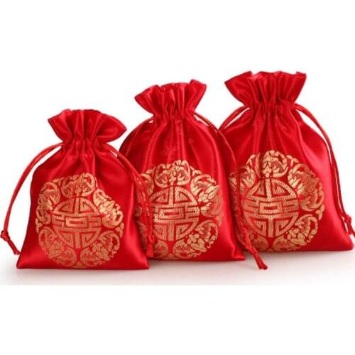 1PC Peace Blessing Bag Creative Wedding Candy Bag Brocade Bag Gift Bag Wedding Supplies New Year Red Drawstring Blessing Bag