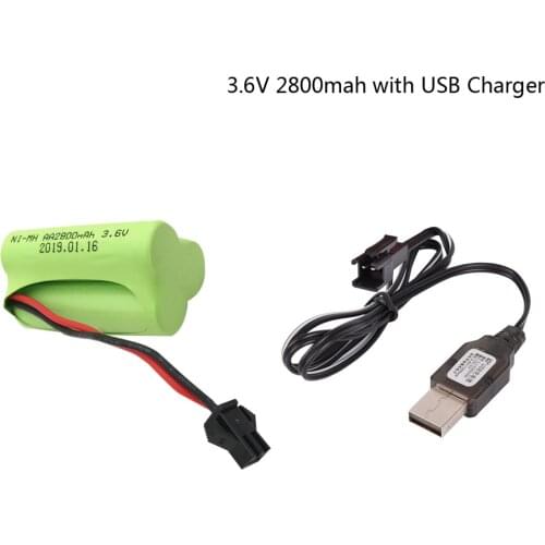 3.6V 2800mah Ni-MH battery with USB charger AA size for rc car toy parts 3.6 V pack wholesale high capacity 3.6V NIMH batteries