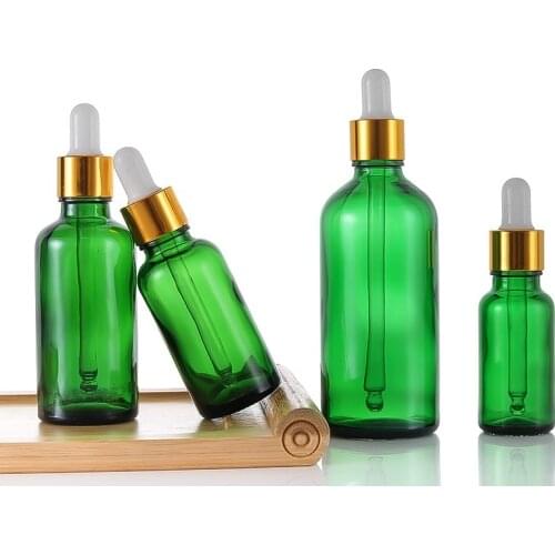 5-100ML Dropper Bottle Green Blue Brown Glass Gold Lid Aromatherapy Liquid for Essential Massage Oil Pipette Refillable Bottles