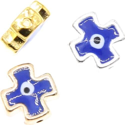 10pcs 12*12mm blue cross-shaped spacer beads evil eye beads stripes metal spacer beads for jewelry making DIY bracelet