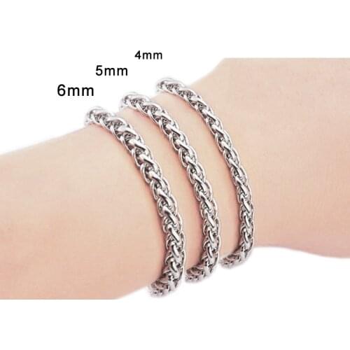 4/5/6mm Stainless Steel For Men Women Metal Wheat Woven Chain Bracelets Femme Acier Inoxydable Hip Hop Jewelry