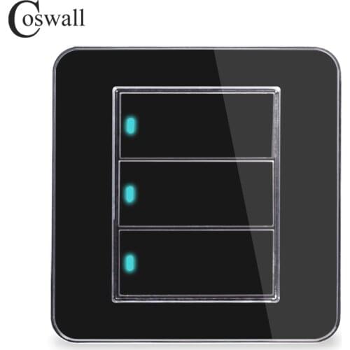Coswall Brand New Arrival 3 Gang 1 Way Random Click On / Off Wall Light Switch With LED Indicator Acrylic Crystal Panel
