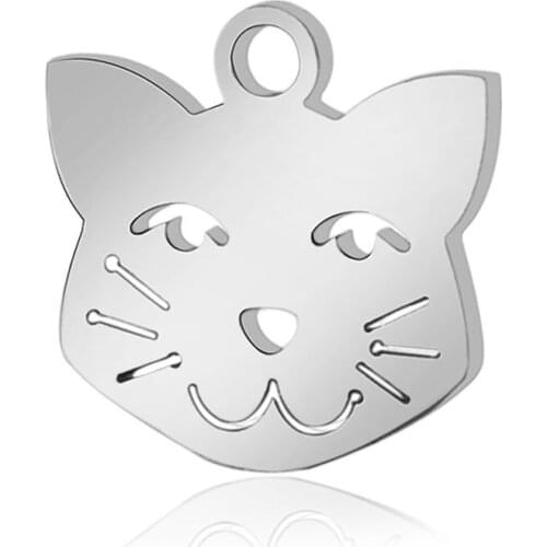 10pcs 316L Stainless Steel Double Side Polished Lovely Cat Head Floating Charm Pendant for DIY Handmade Jewelry Making Findings