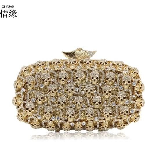 Gold crystal diamond metal Skull evening bag Halloween day cluthes for Ghost Festival gifts for girlfriend
