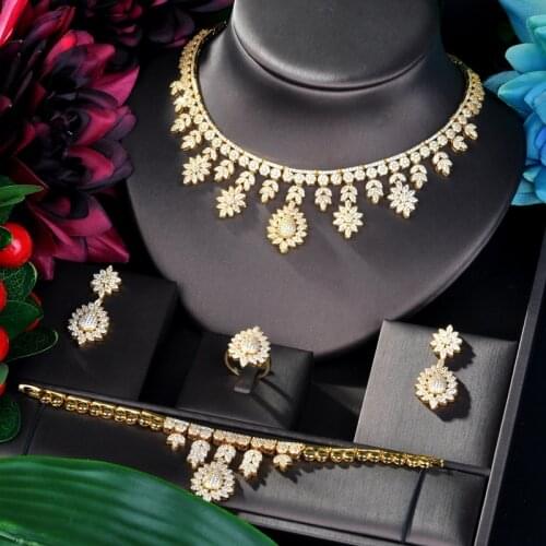 HIBRIDE 4PCS Luxury Gold Color Wedding Bridal Jewelry Sets for Women Accessories schmuck sets N-829