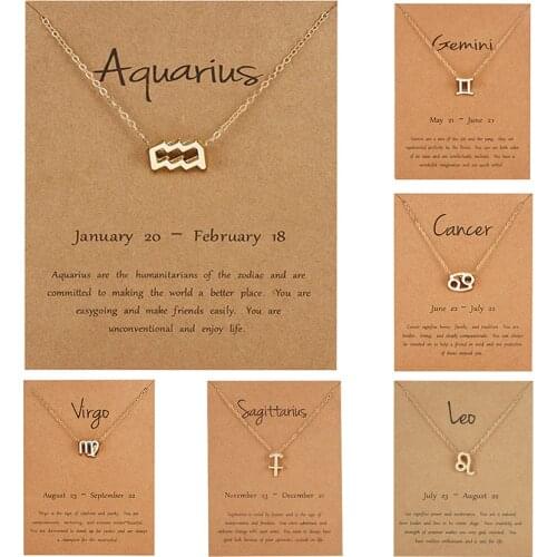 Kawaii 12 Constellation Pendant Necklace Ladies Elegant Temperament Charm Gold Necklace Women Party Zodiac Necklace Jewelry Gift