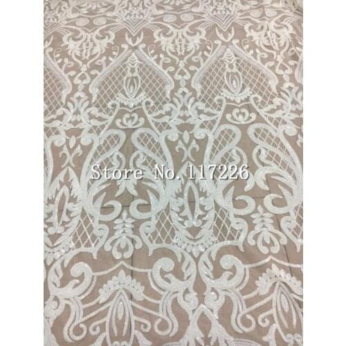 Beautiful white color sequins mesh fabric white Fashionable bright french net lace fabric