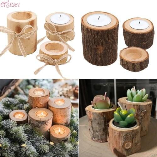 Creative Wooden Candlestick Succulent Plant Pot Tray Candle Holder Table Desktop Decoration Rustic Wedding Festival home Decor