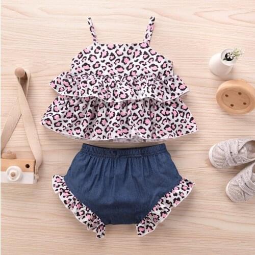 2Pcs Baby Girls Summer Tracksuits Leopard Print Spaghetti Straps Vest Elastic Waist Shorts Toddler Girls Clothes 0-24 Months
