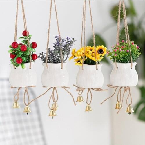 Lovely Artificial Plant Succulents Mini Ceramics Bonsai Potted Placed Green Fake Table Decoration Balcony Hanging Wind Chimes