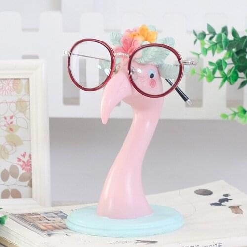 Cartoon Pink Flamingos Spectacle Frame Statue Resin Loveliness Animal Glasses Holder Multipurpose Home Decoration Accessories