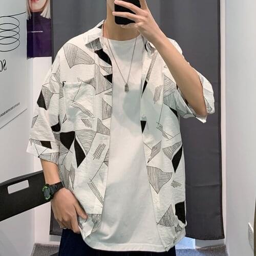 White Cardigan Button Up Shirt 2021 Men Harajuku Hawaiian Shirt Blouse Collared Shirt Clothes Korean Streetwear Alt Clothing