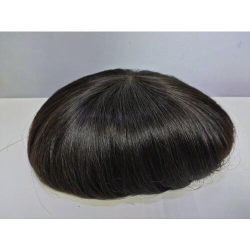 Soft Straight Men Toupee Mono NPU Base Human Hair Wig Indian Remy Hair System Replacement Mens Hairpiece brown Hair Natural