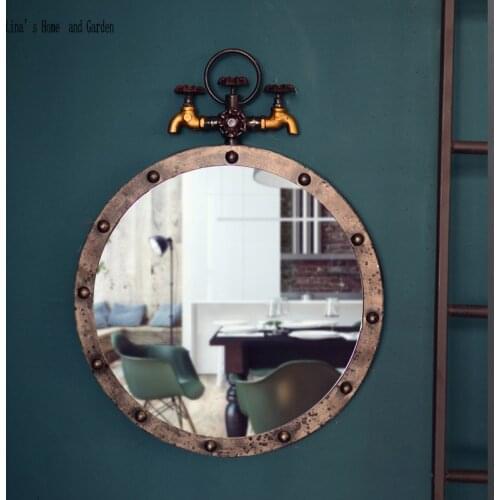 Wall decor faucet design metal framed round industrial wall mirrors