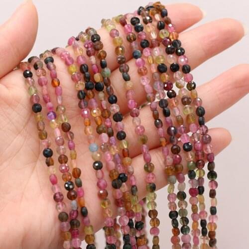 Natural Semi-precious Stone Oblate Section Beads Tourmaline 4mm For DIY Necklace Earrings Accessories Gift Length 38cm