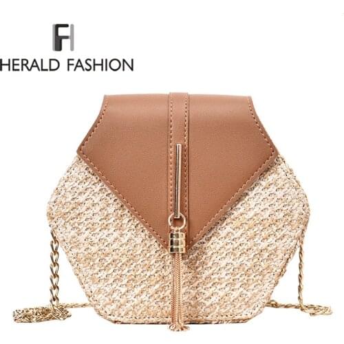 New Small Bag Fashion Beach Straw Bag Chain Messenger Bag Tassel Design Women Leather Crossbody Shoulder Bag Handbag Purses