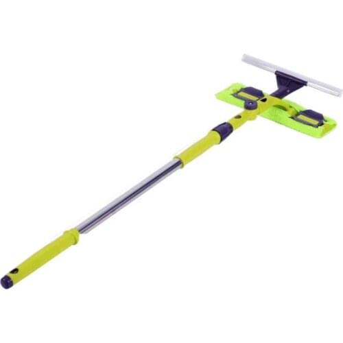 New Glass Cleaning Tool Double-Sided Telescopic Rod Window Cleaner Squeegee Wiper Long Handle Rotating Head Brush Silicone Scrub