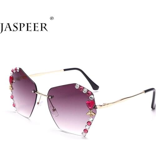 JASPEER Luxury Diamond Sunglasses Women Fashion Rimless Oversized Sun Glasses Irregular Gradient Shades Handmade UV400 Eyewear