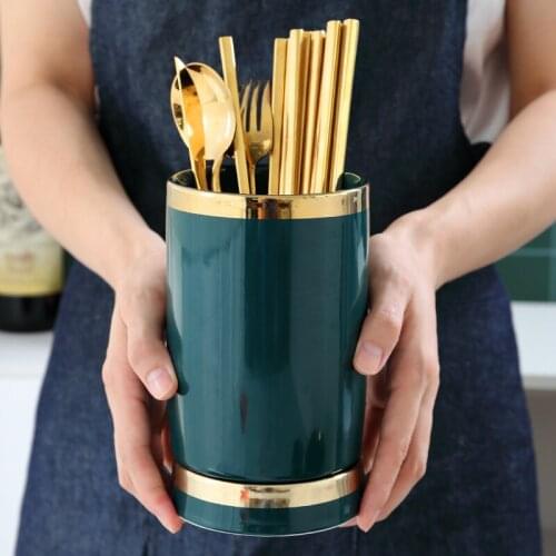 The Nordic Light Luxury Dark Green Chopsticks Tube Cage Ceramic Home Mildew Kitchen Kitchenware Knife cha shao kuai Drain Cage