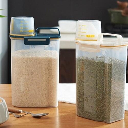 Plastic Cereal Dispenser Storage Box Kitchen Food Nut Grain Rice Container Closet Table Flour Storage Bin Bucket Moisture-proof
