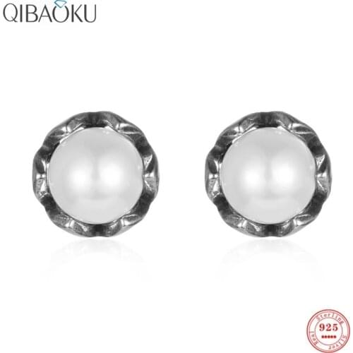 Real 925 Sterling Silver Earrings White Pearl Stud Earrings Trendy Simple Ear Jewelry for Wedding Party Fine Gift for Women