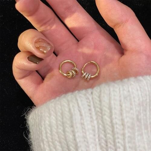 Korea New Fashion Jewelry 14K Real Gold Plated AAA Zircon Simple Round hoop Earrings Exquisite Small Girls Gift Women Earring