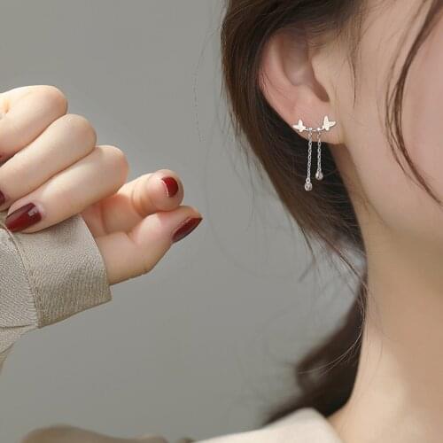 925 Sterling Silver Piercing Tassel Butterfly Stud Earring For Women Earrings Wedding Jewelry pendientes eh1252