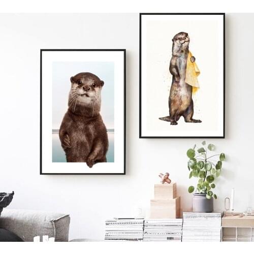 Modern Home Decor Canvas Oil Painting Animal Wall Art Cute Otter Posters and Prints Wall Pictures for Living Room Bedroom Decor