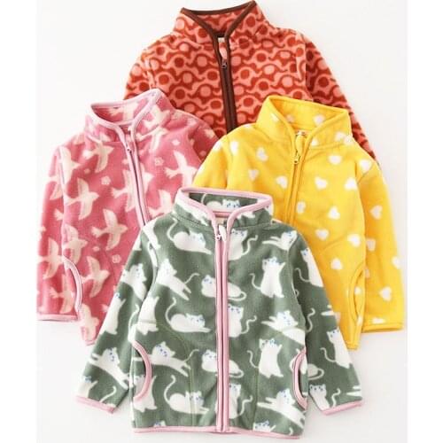 Warm Coat For Girls Thick Coral Fleece Children Outerwear Winter Jacket For Girls Cute Cartoon Dragon Print Zippers Coats Pocket