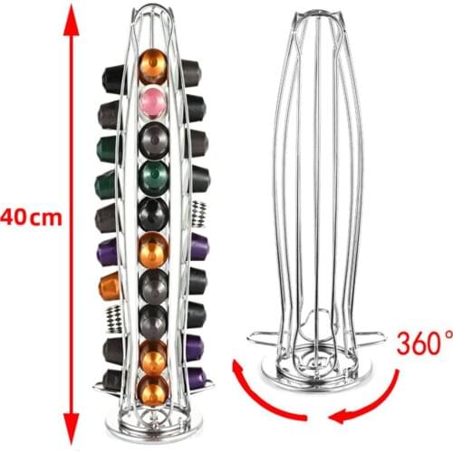 360 Rotating 40 Pods Metal Nespresso Coffee Capsule Organization Holder Storage Rack Shelve Chrome Plating Stand