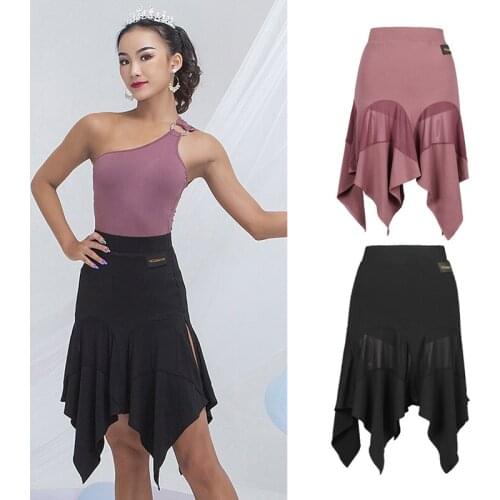 New Latin Dance Skirt Women Sexy Slit Summer Mesh Irregular Skirt Latin Dance Practice Clothes Adult Samba Costume Wear DNV14722