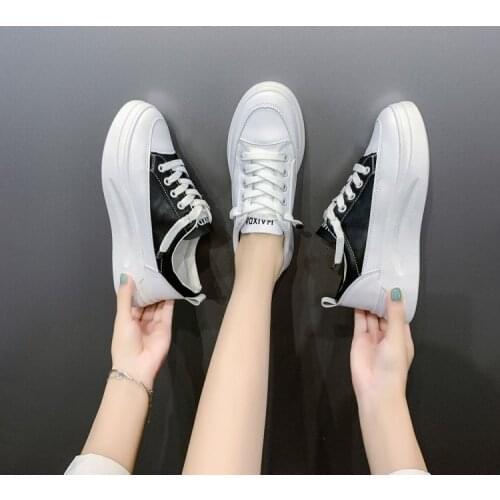 Women Sneakers 2021 Fashion Breathble Vulcanized Shoes Women Pu leather Platform Shoes Women Lace up Casual Shoes White