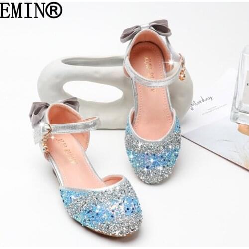 Girls high heel princess shoes 2021 summer rhinestone hollow sandals sequin stripe single shoes women