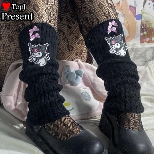 Black purple Women Knit Winter devil Leg Warmers Loose Style Lady Boot Knee High Boot Stockings Leggings Warm Boots Leg